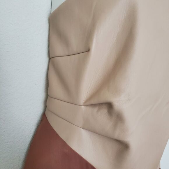 Anthropologie Women's Dress 14 Pink Asymmetrical One Shoulder Faux Leather - Picture 6 of 13